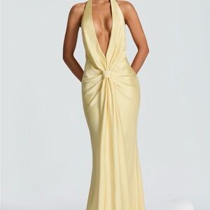 Plunging Halter Gown Soft Yellow *Brand New*